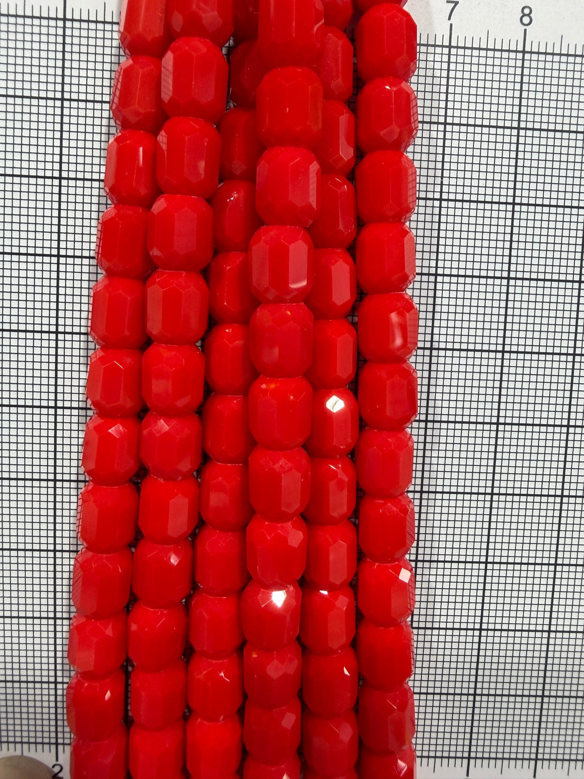 8mm High Quality Faceted Barrel Glass Beads Strand - Approx. 80 pcs - Vermilion Red