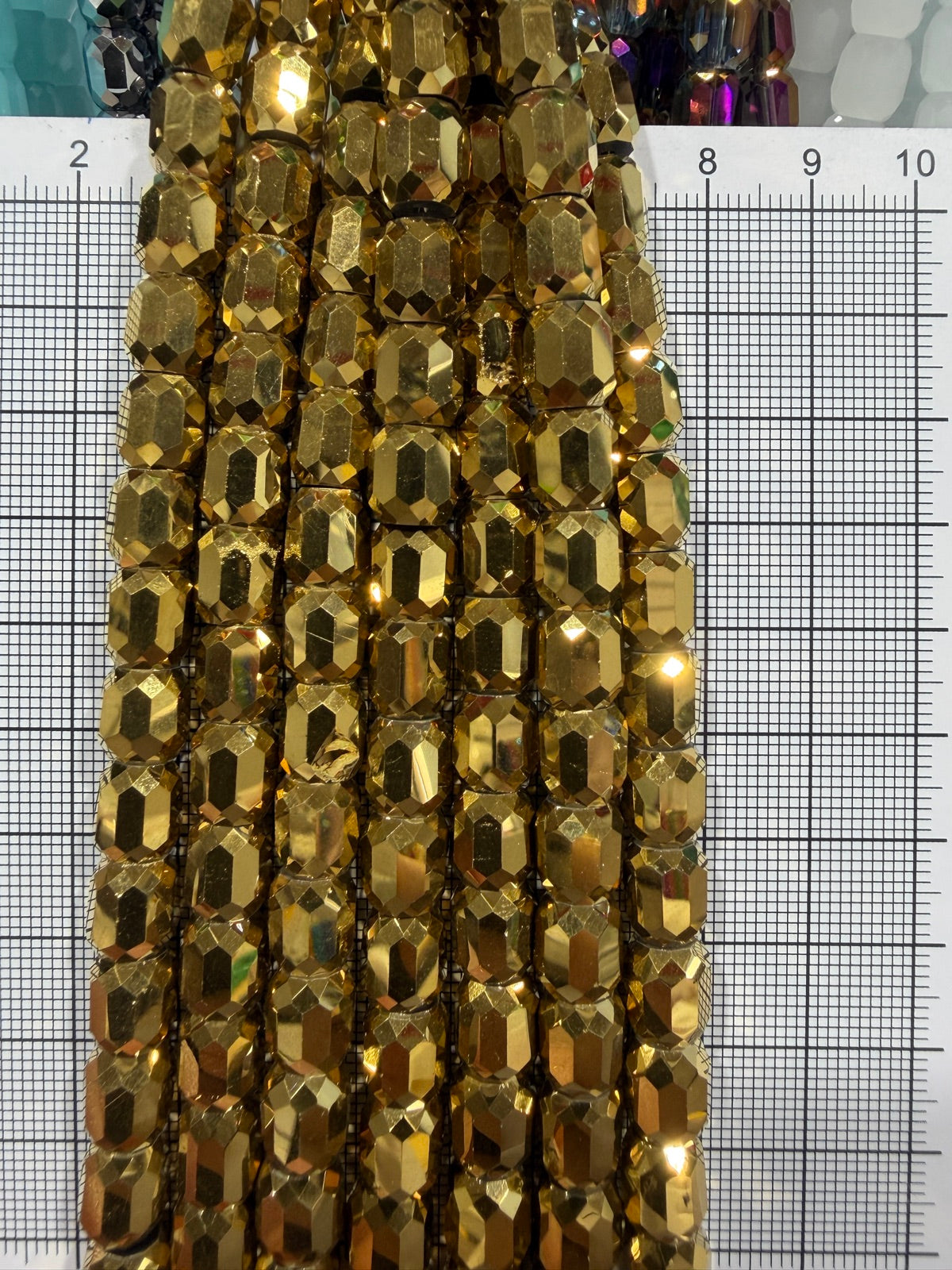 8mm High Quality Faceted Barrel Glass Beads Strand - Approx. 80 pcs - Antique Gold