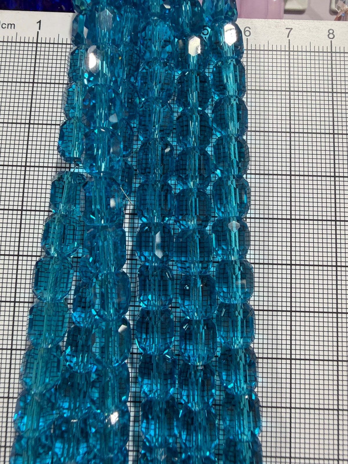 8mm High Quality Faceted Barrel Glass Beads Strand - Approx. 80 pcs - Cyan Blue
