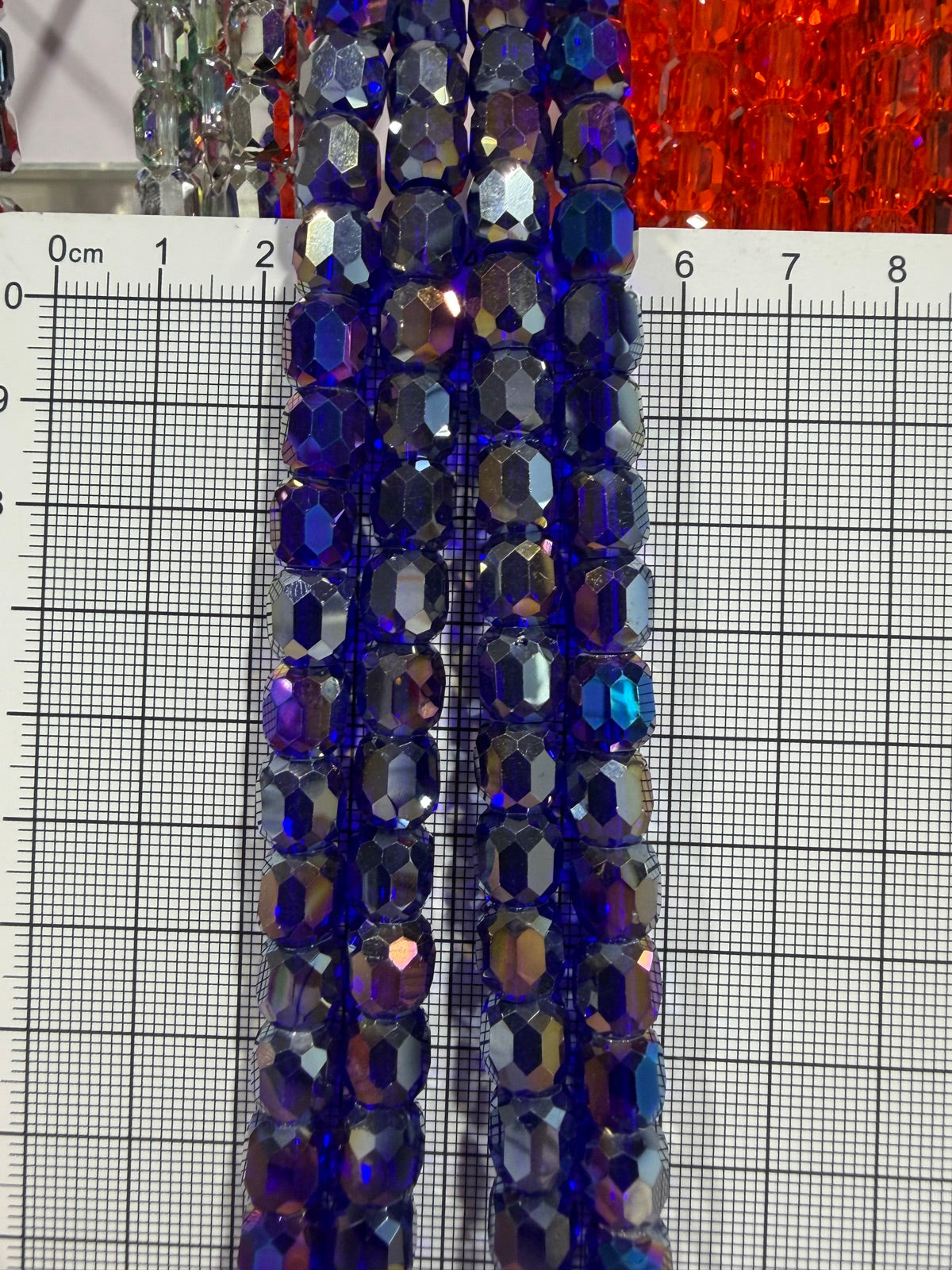 8mm High Quality Faceted Barrel Glass Beads Strand - Approx. 80 pcs - Royal Blue AB