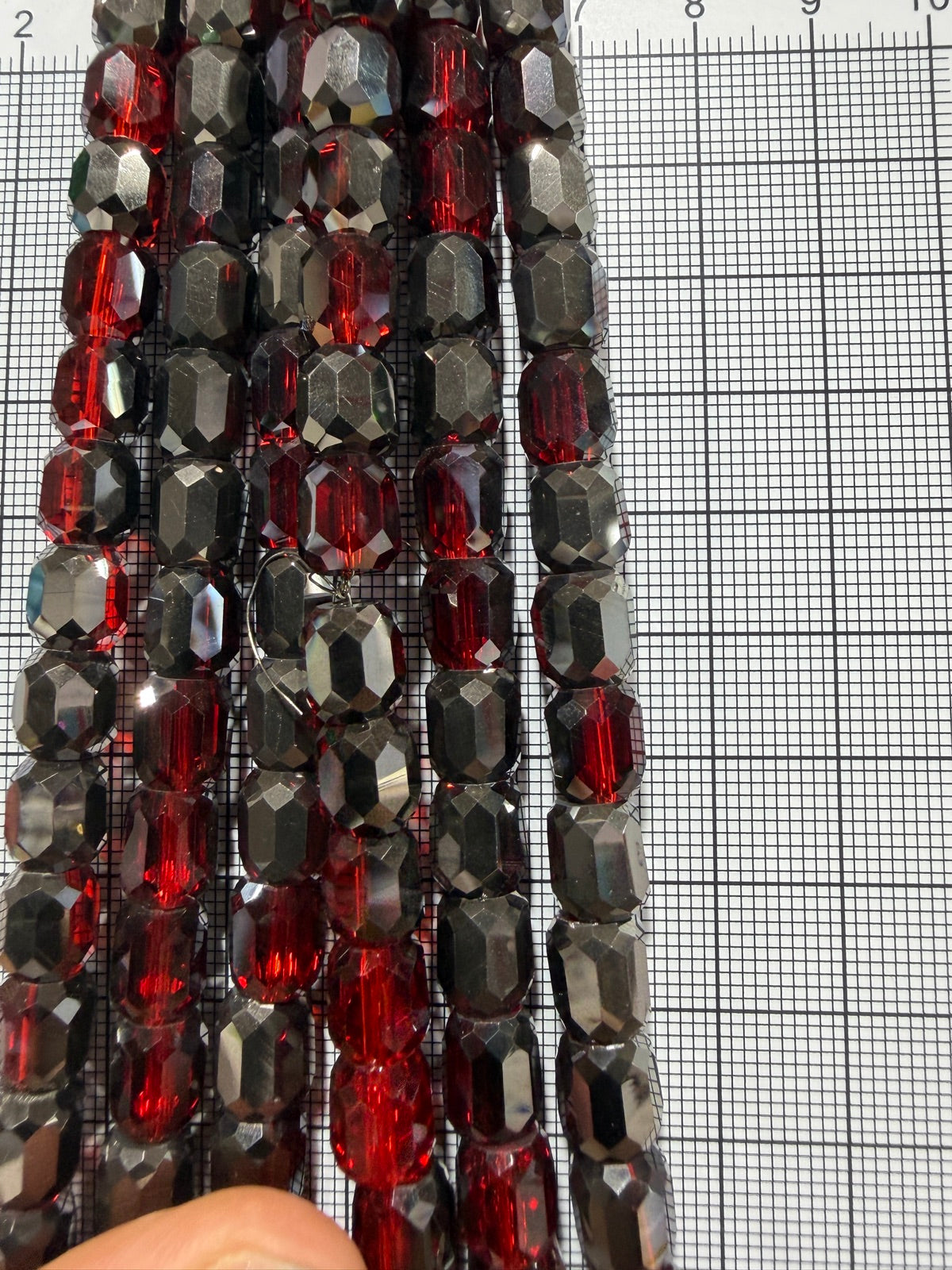 8mm High Quality Faceted Barrel Glass Beads Strand - Approx. 80 pcs - Garnet Black AB